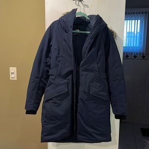 North Face Navy Parka Winter Jacket Waist Belt Adjustable Large Outer Boroughs